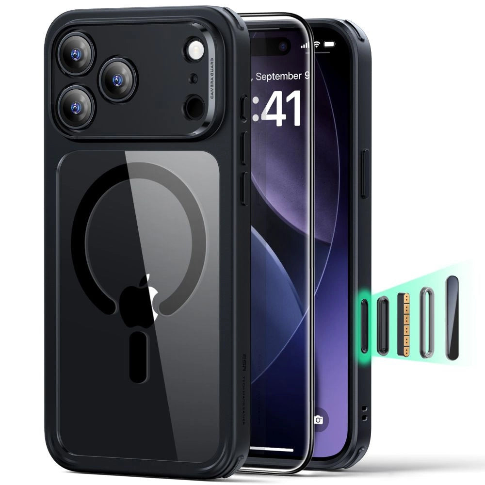 MagSafe Case for Apple iPhone 17 Pro, ESR, Classic Hybrid with Screen Protector, Transparent Black