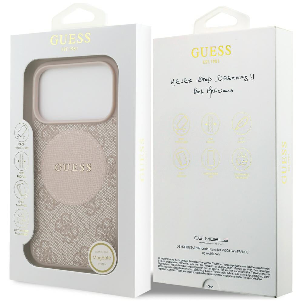 MagSafe Case for Apple iPhone 17 Pro, Guess, 4G Circle Classic Logo, Pink