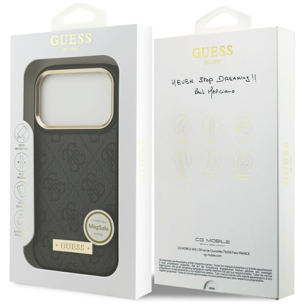 MagSafe Case for Apple iPhone 17 Pro, Guess, 4G Logo Plate, Black