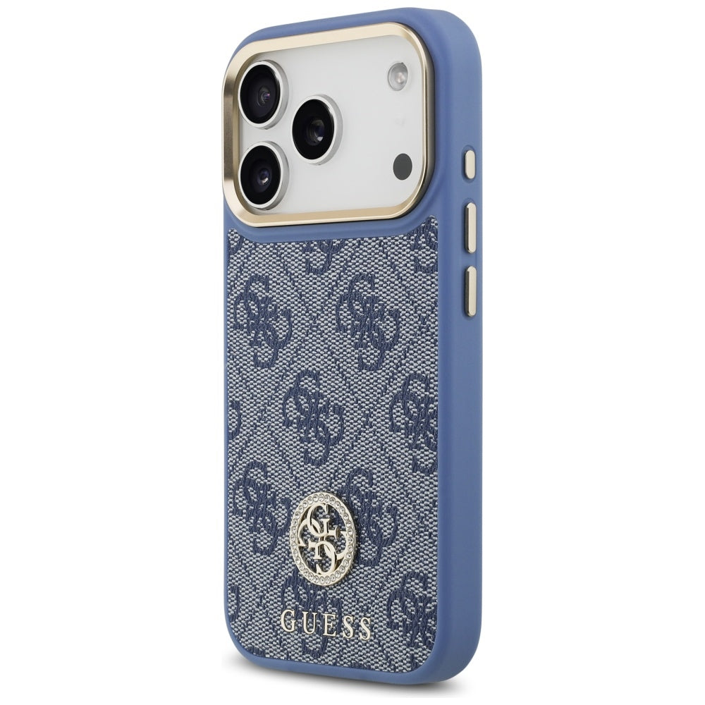 MagSafe Case for Apple iPhone 17 Pro, Guess, 4G Strass Logo with Big Strap, Blue