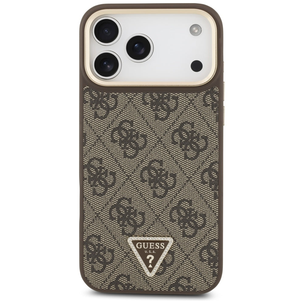 MagSafe Case for Apple iPhone 17 Pro, Guess, 4G Triangle Logo, Golden Brown