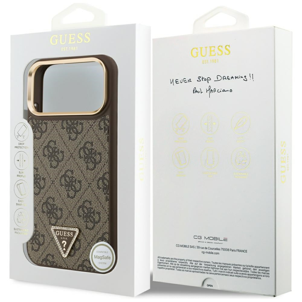 MagSafe Case for Apple iPhone 17 Pro, Guess, 4G Triangle Logo, Golden Brown