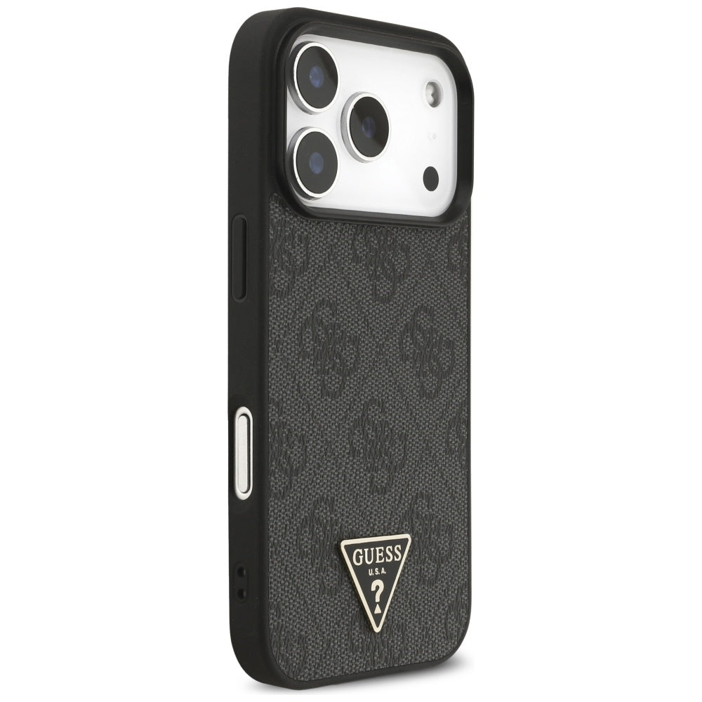 MagSafe Case for Apple iPhone 17 Pro, Guess, 4G Triangle Logo with Cord Strap, Black