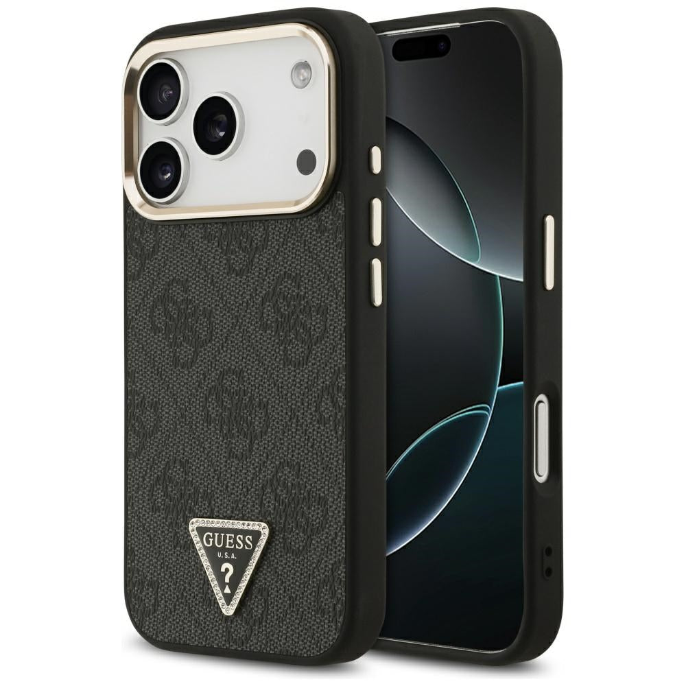 MagSafe Case for Apple iPhone 17 Pro, Guess, 4G Triangle Logo, Black Gold