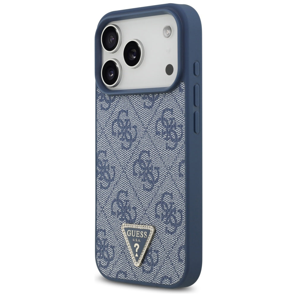 MagSafe Case for Apple iPhone 17 Pro, Guess, 4G Triangle Strass, Blue