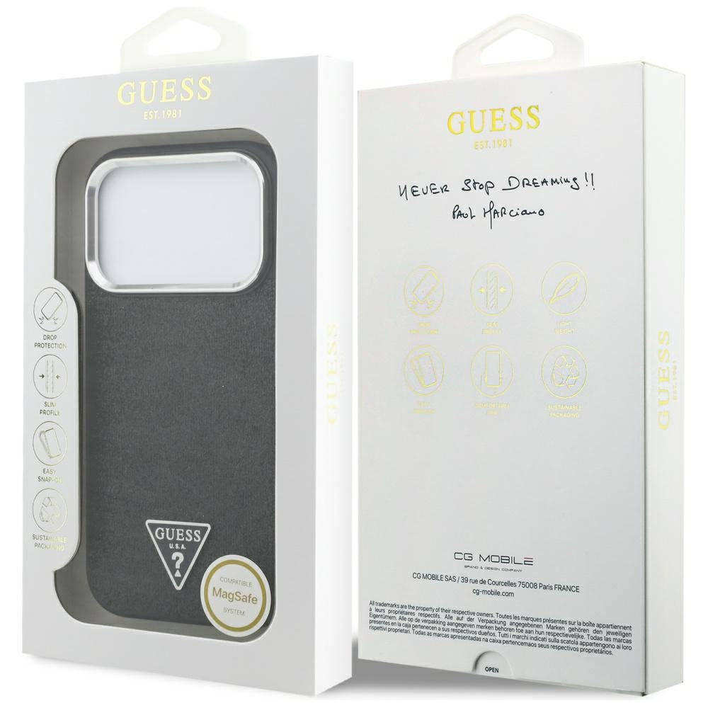 MagSafe Case for Apple iPhone 17 Pro, Guess, Glitter Triangle Logo, Black