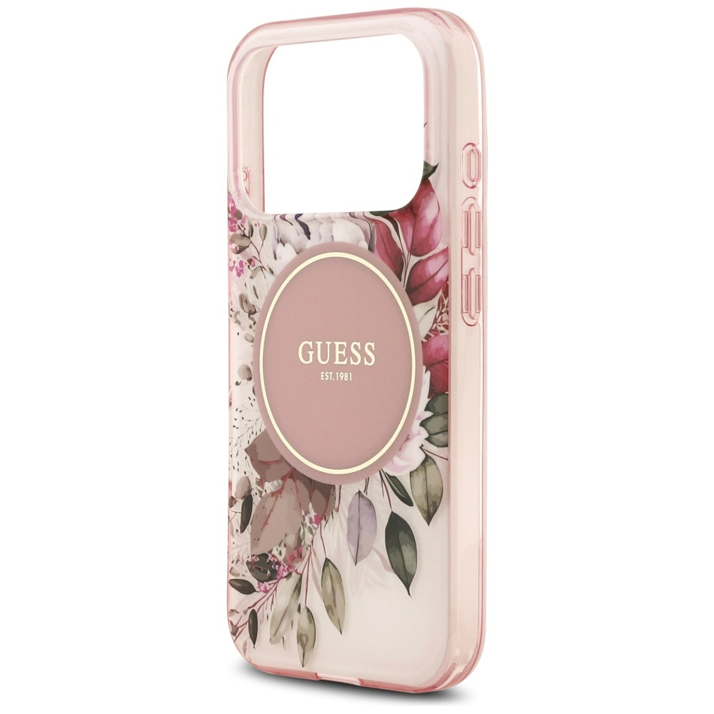 MagSafe Case for Apple iPhone 17 Pro, Guess, IML Flower and Tonal Circle, Pink