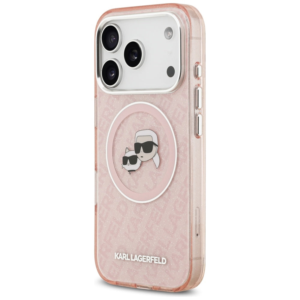 MagSafe Case for Apple iPhone 17 Pro, Karl Lagerfeld, IML Glitter Karl & Choupette's Heads, Pink