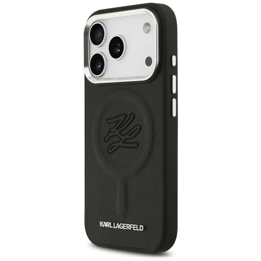MagSafe Case for Apple iPhone 17 Pro, Karl Lagerfeld, Initial & Metal Logo, Black
