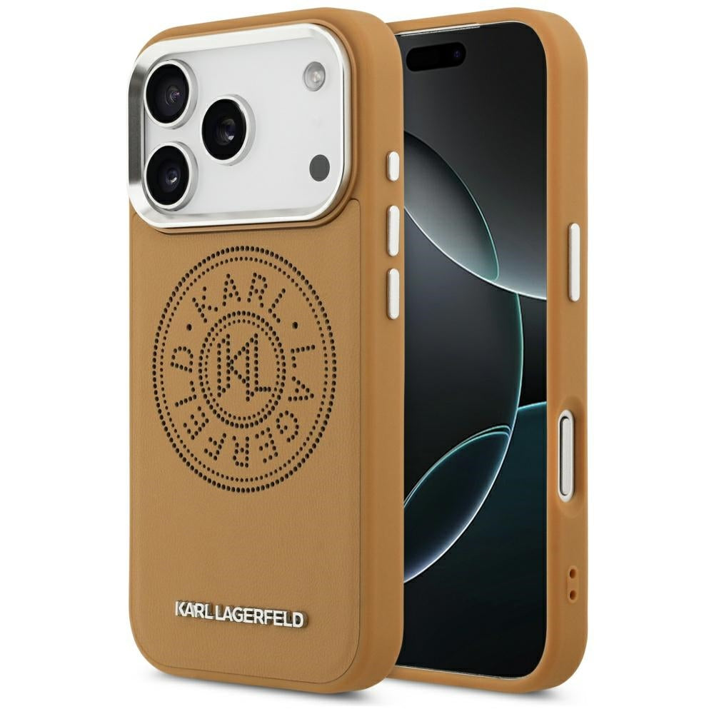 MagSafe Case for Apple iPhone 17 Pro, Karl Lagerfeld, Point & Metal Logo, Brown