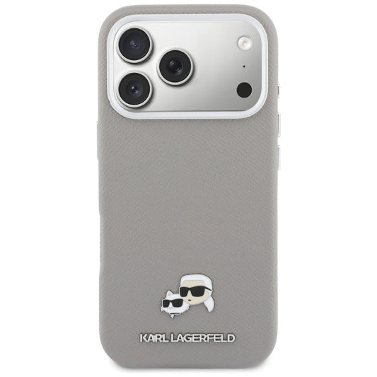 MagSafe Case for Apple iPhone 17 Pro, Karl Lagerfeld, Saffiano Karl & Choupette Pins, Grey