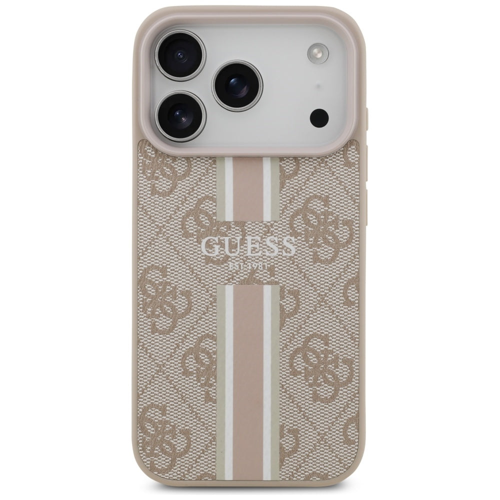 MagSafe Case for Apple iPhone 17 Pro Max, Guess, 4G Printed Stripes, Pink