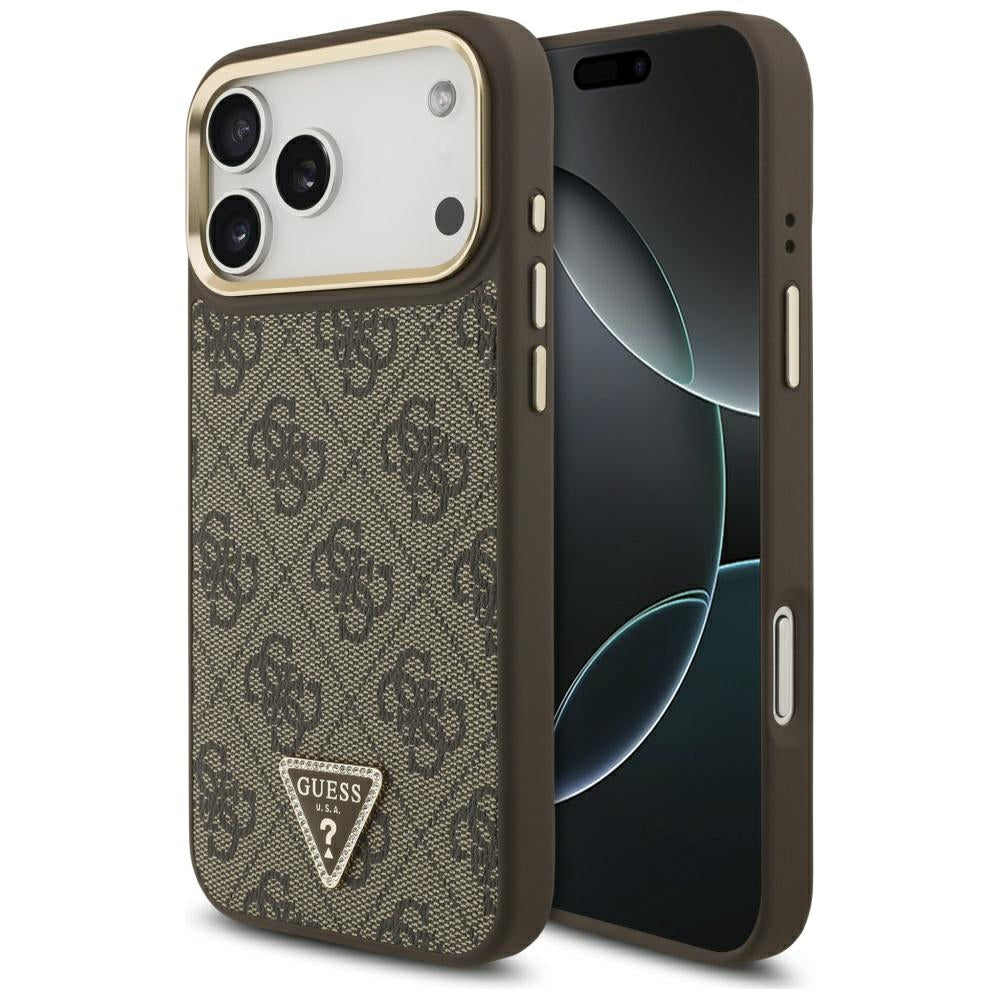 MagSafe Case for Apple iPhone 17 Pro Max, Guess, 4G Triangle Logo, Golden Brown