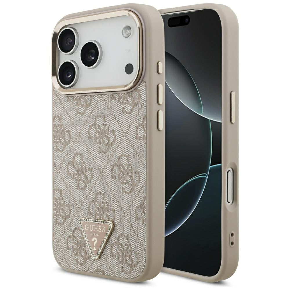 MagSafe Case for Apple iPhone 17 Pro Max, Guess, 4G Triangle Logo, Golden Pink