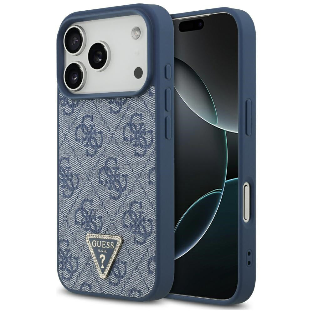 MagSafe Case for Apple iPhone 17 Pro Max, Guess, 4G Triangle Strass, Blue