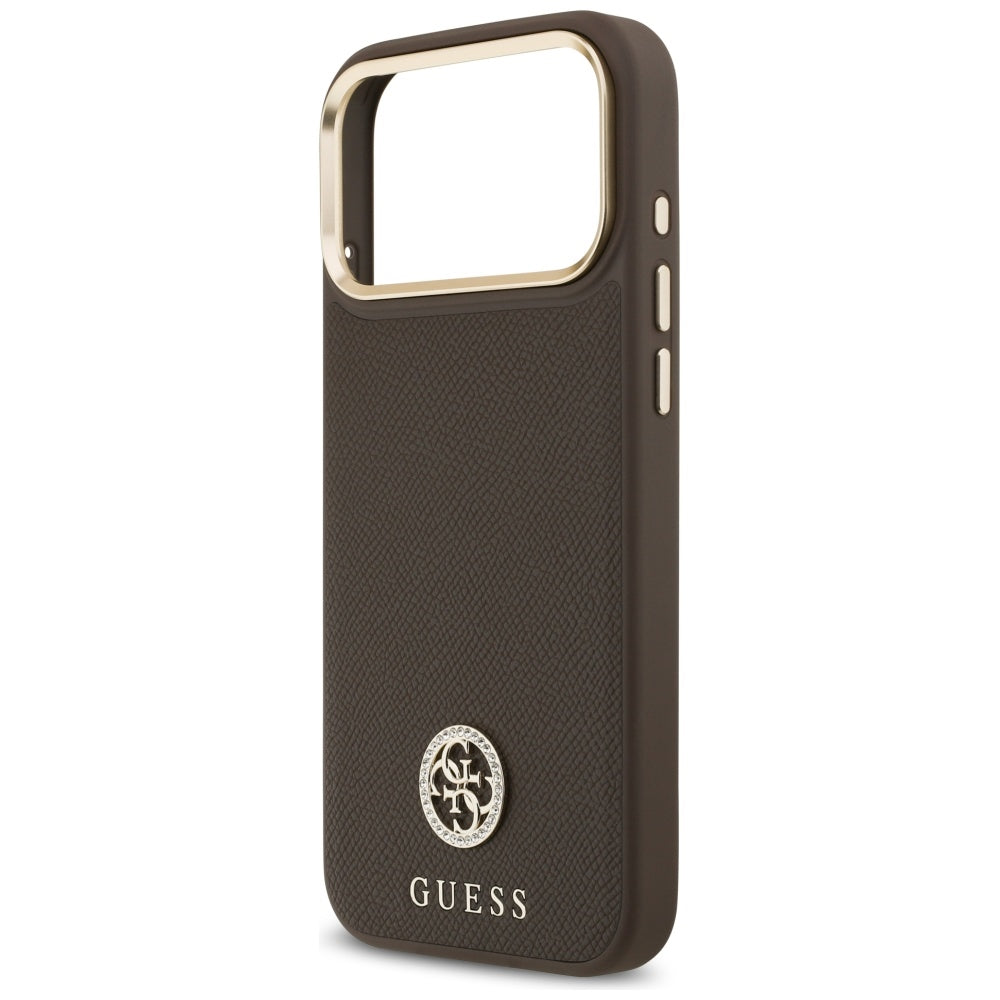 MagSafe Case for Apple iPhone 17 Pro Max, Guess, Grained Strass Logo, Brown