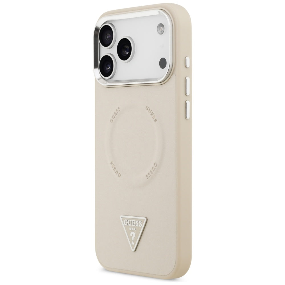 MagSafe Case for Apple iPhone 17 Pro Max, Guess, Triangle Logo, Silver Beige