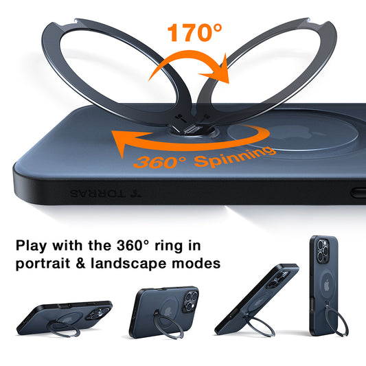 MagSafe Case for Apple iPhone 17 Pro, Torras, Ostand Spin, Black