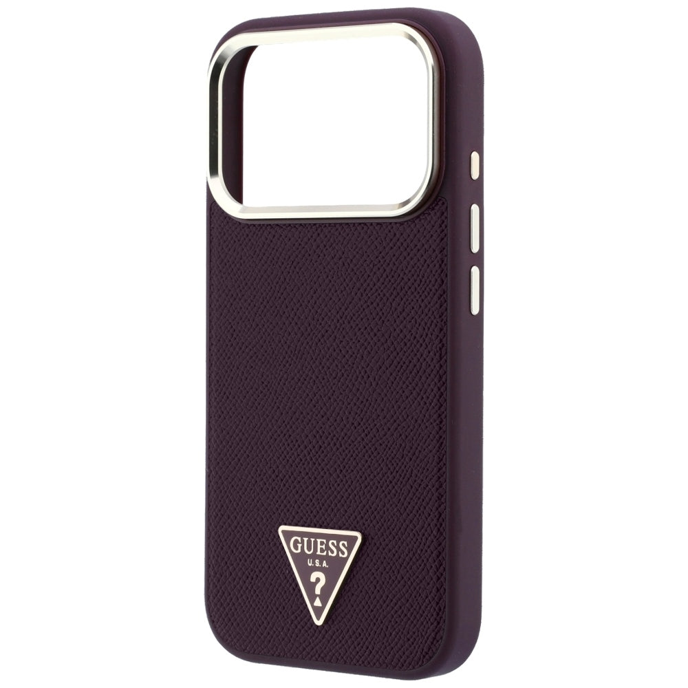 MagSafe Case for Apple iPhone 18 Pro / 17 Pro, Guess, Grained Triangle Logo, Burgundy