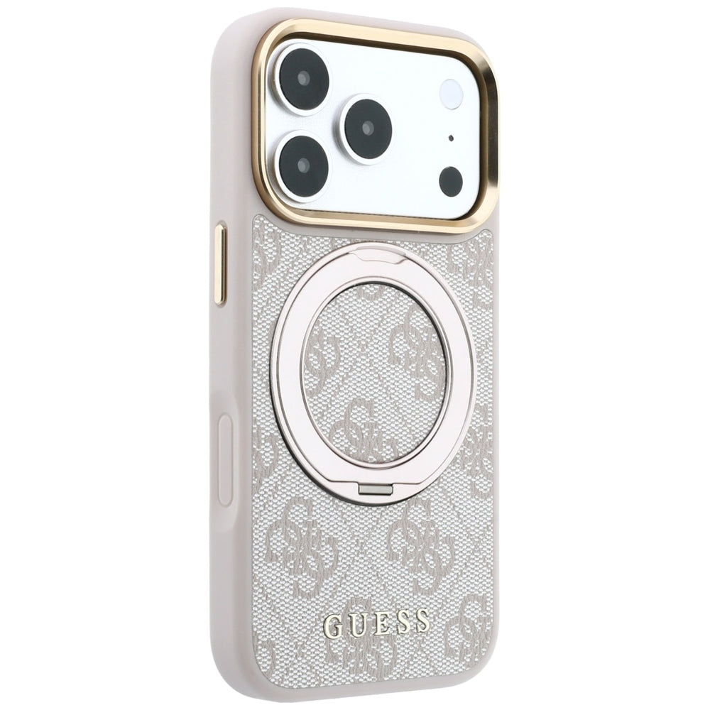 MagSafe Case for Apple iPhone 18 Pro / 17 Pro, Guess, Ring Stand 360 4G Classic Logo, Pink