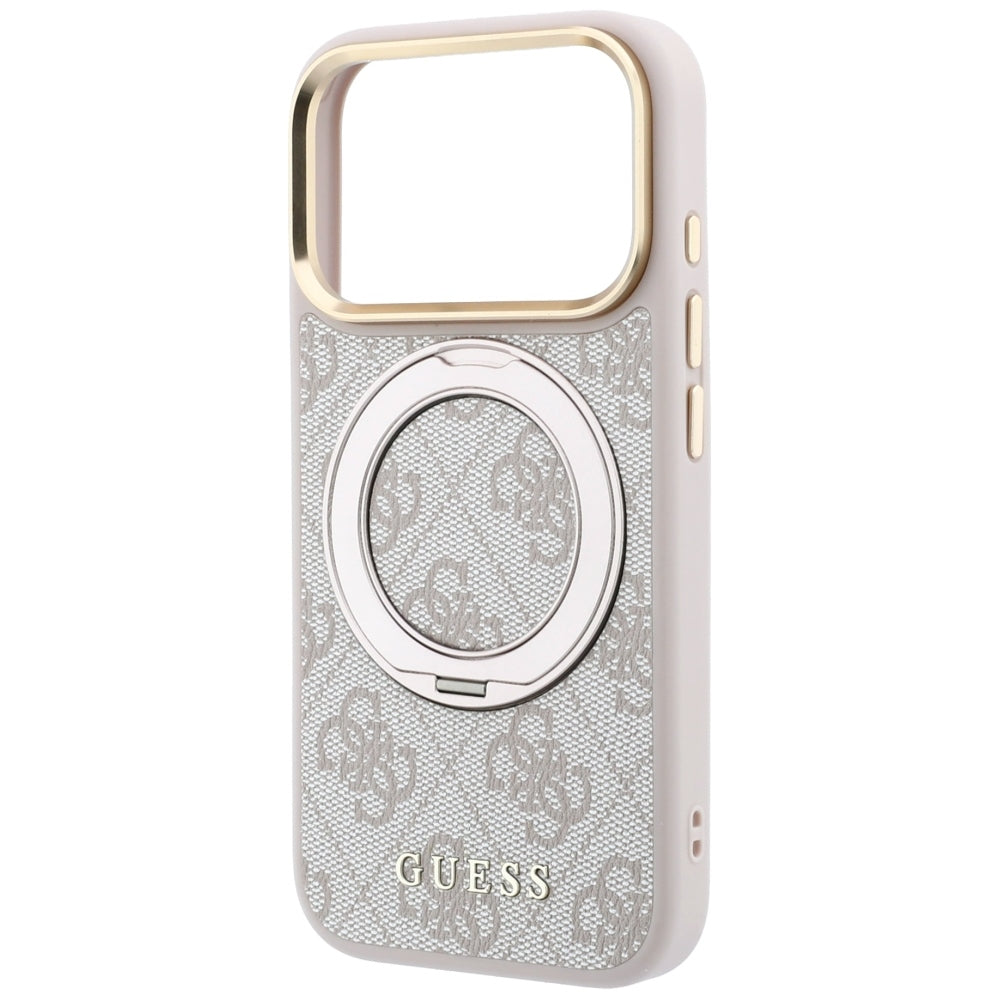 MagSafe Case for Apple iPhone 18 Pro / 17 Pro, Guess, Ring Stand 360 4G Classic Logo, Pink