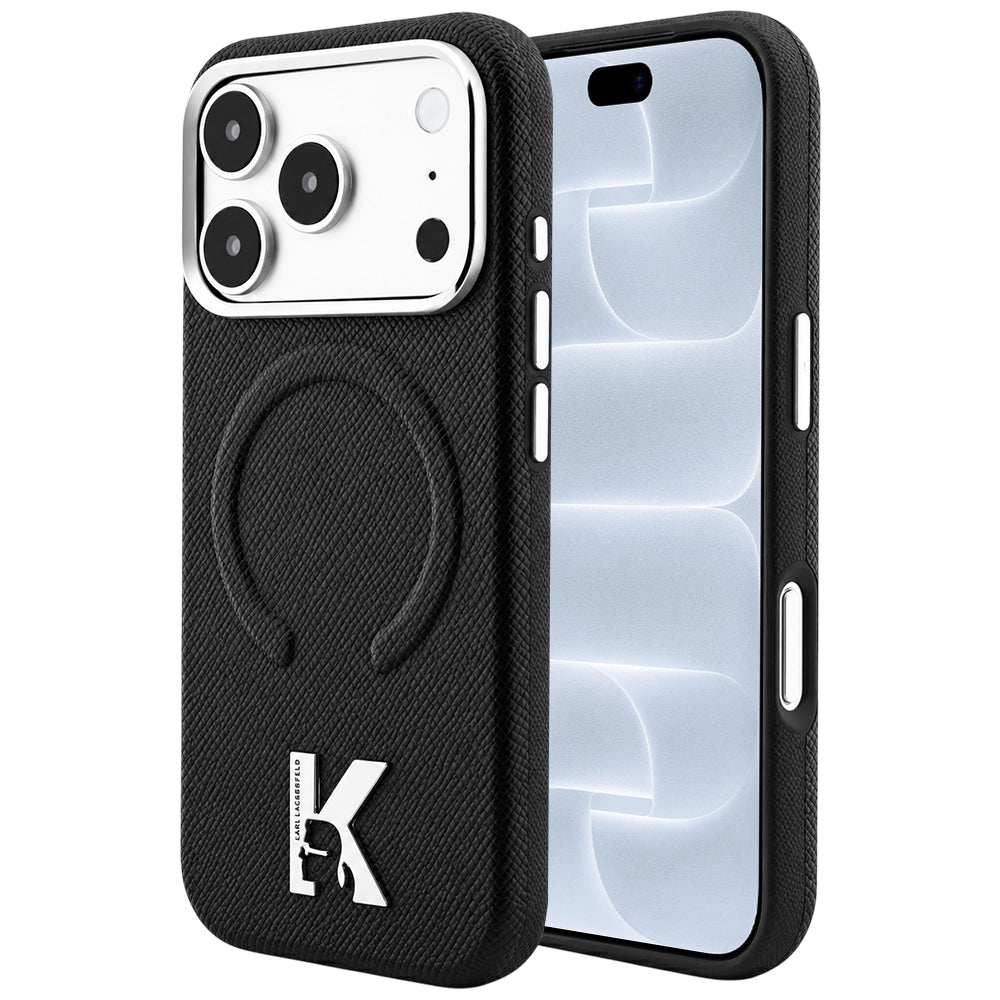 MagSafe Case for Apple iPhone 18 Pro / 17 Pro, Karl Lagerfeld, Grained Embossed Ring, Black