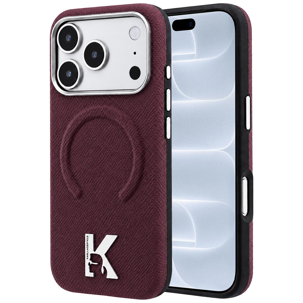 MagSafe Case for Apple iPhone 18 Pro / 17 Pro, Karl Lagerfeld, Grained Embossed Ring, Burgundy