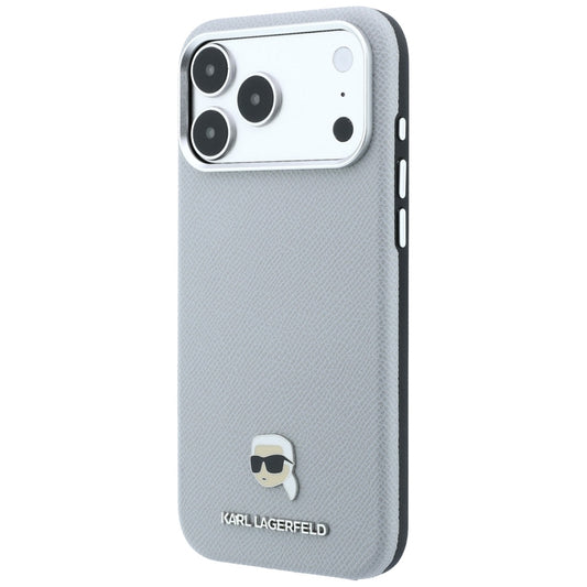 MagSafe Case for Apple iPhone 18 Pro / 17 Pro, Karl Lagerfeld, Grained Karl Head's Metal, Gray