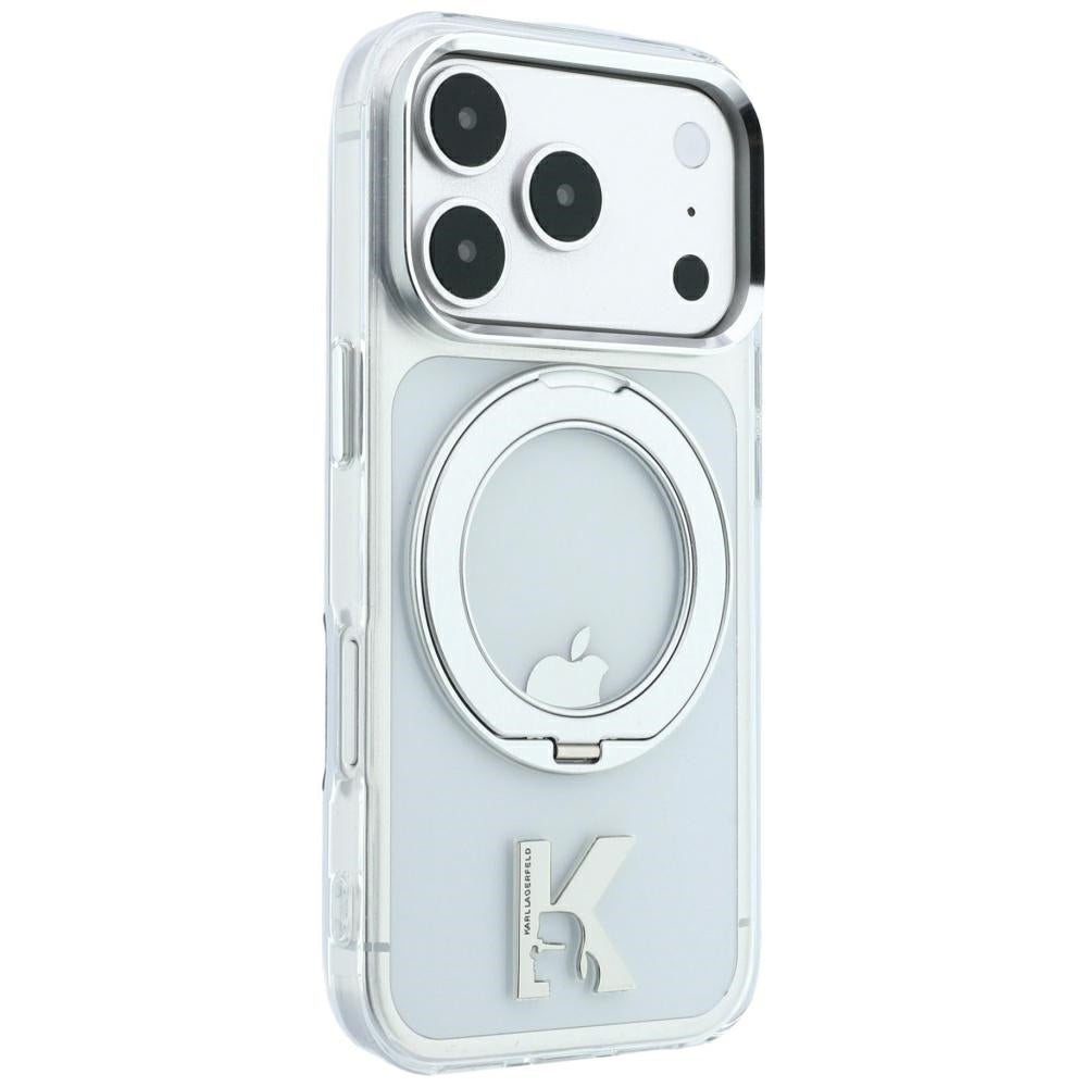 MagSafe Case for Apple iPhone 18 Pro / 17 Pro, Karl Lagerfeld, IML Ring Stand Kameo Metal, Transparent