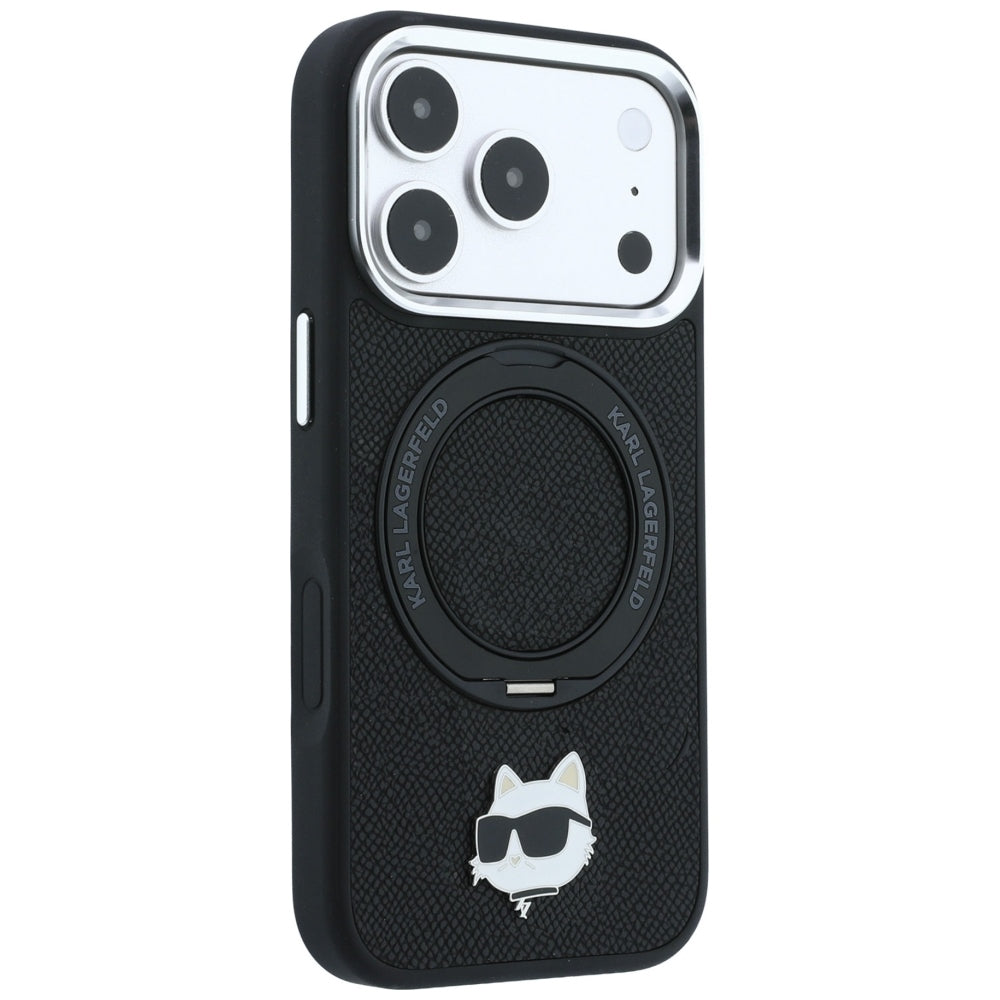 MagSafe Case for Apple iPhone 18 Pro / 17 Pro, Karl Lagerfeld, Ring Stand 360 Choupette Pin, Black