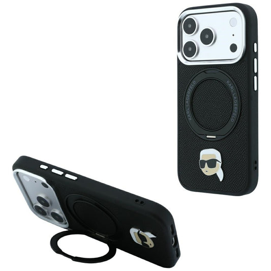 MagSafe Case for Apple iPhone 18 Pro / 17 Pro, Karl Lagerfeld, Ring Stand 360 Karl Pin, Black