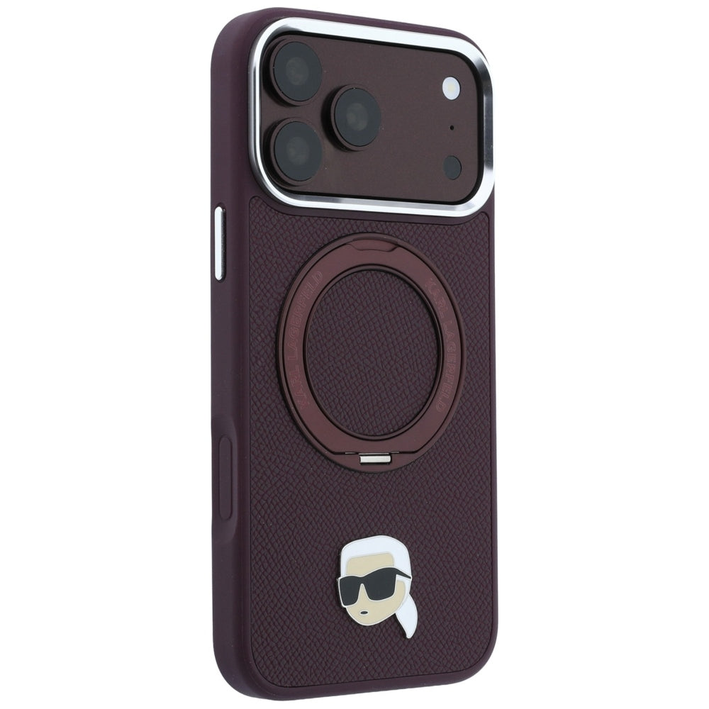 MagSafe Case for Apple iPhone 18 Pro / 17 Pro, Karl Lagerfeld, Ring Stand 360 Karl Pin, Burgundy