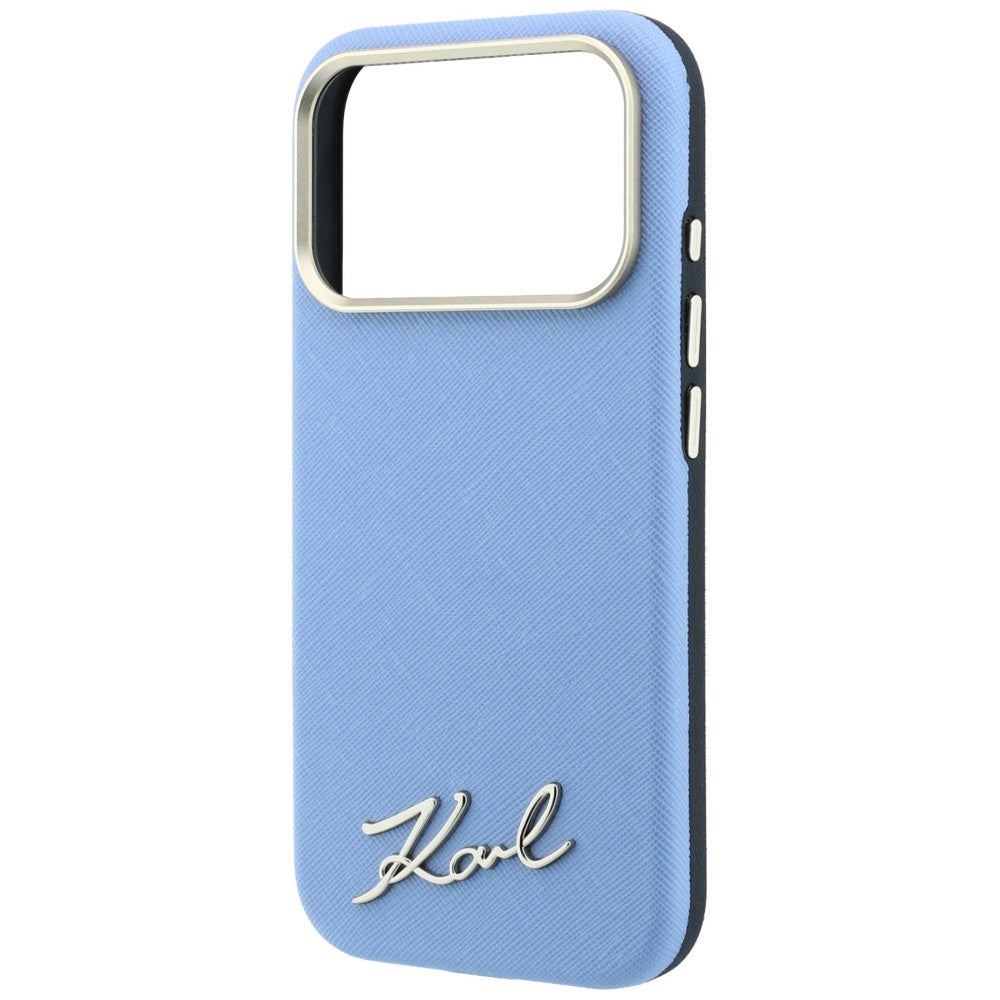 MagSafe Case for Apple iPhone 18 Pro / 17 Pro, Karl Lagerfeld, Saffiano Small Script Metal Logo, Blue