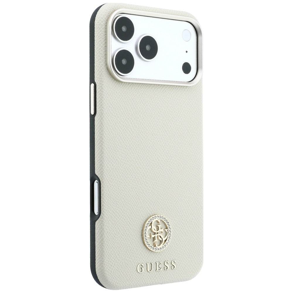 MagSafe Case for Apple iPhone 18 Pro Max / 17 Pro Max, Guess, Grained Round Strass Logo, Beige