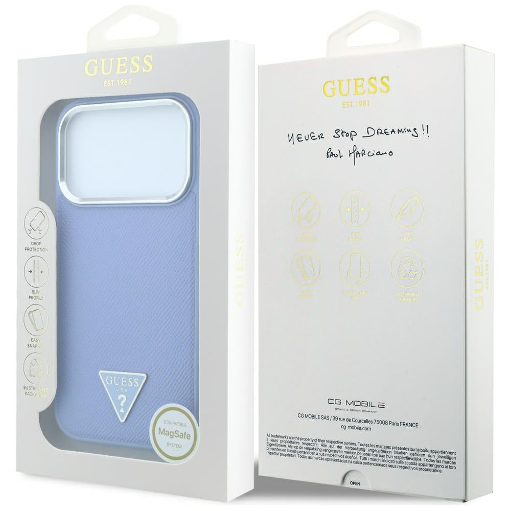 MagSafe Case for Apple iPhone 18 Pro Max / 17 Pro Max, Guess, Grained Triangle Logo, Blue