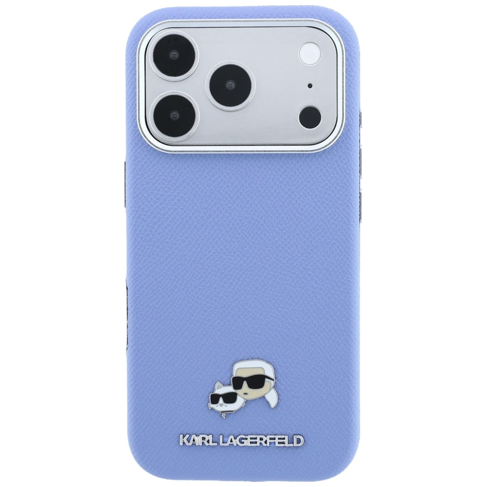 MagSafe Case for Apple iPhone 18 Pro Max / 17 Pro Max, Karl Lagerfeld, Grained Karl & Choupette Head's Metal, Blue