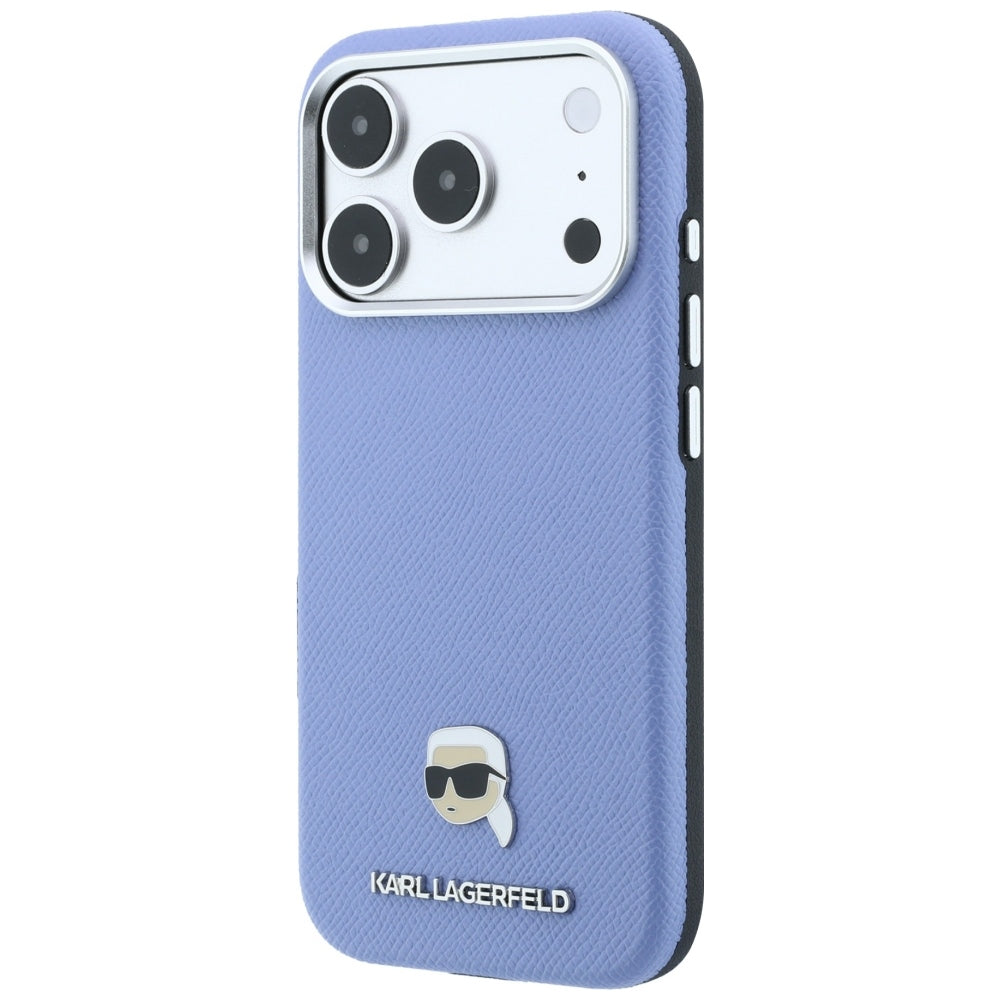 MagSafe Case for Apple iPhone 18 Pro Max / 17 Pro Max, Karl Lagerfeld, Grained Karl Head's Metal, Blue