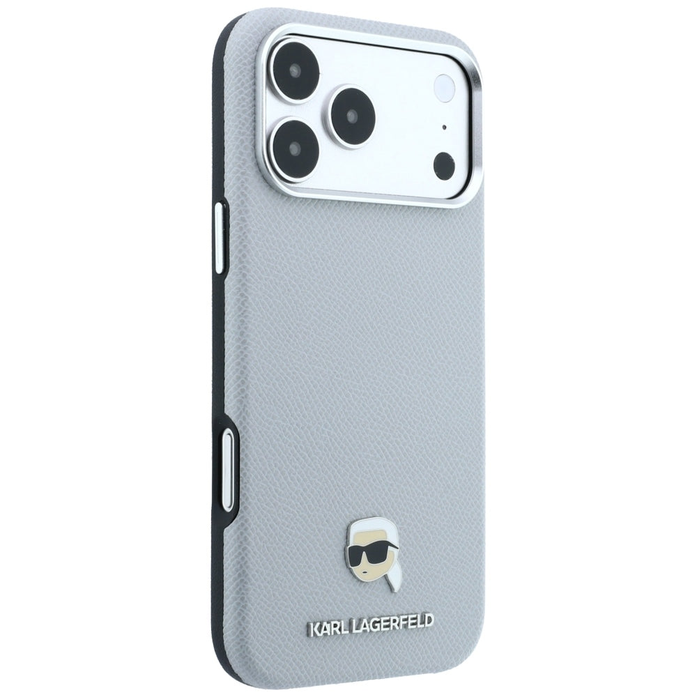 MagSafe Case for Apple iPhone 18 Pro Max / 17 Pro Max, Karl Lagerfeld, Grained Karl Head's Metal, Gray