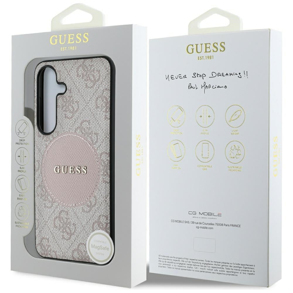 MagSafe Case for Samsung Galaxy S25+ S936, Guess, 4G Circle Classic Logo, Pink