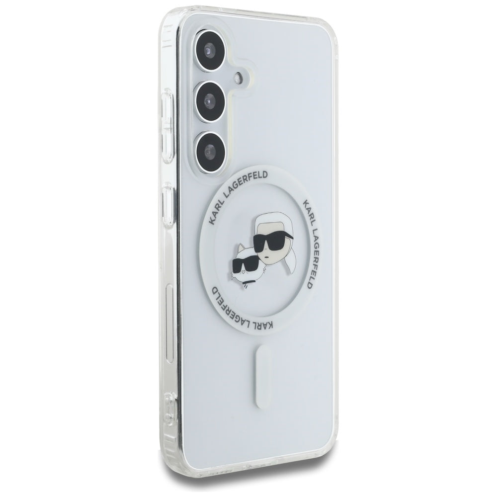MagSafe Case for Samsung Galaxy S25+ S936, Karl Lagerfeld, IML Metal Karl & Choupette's Heads, Silver