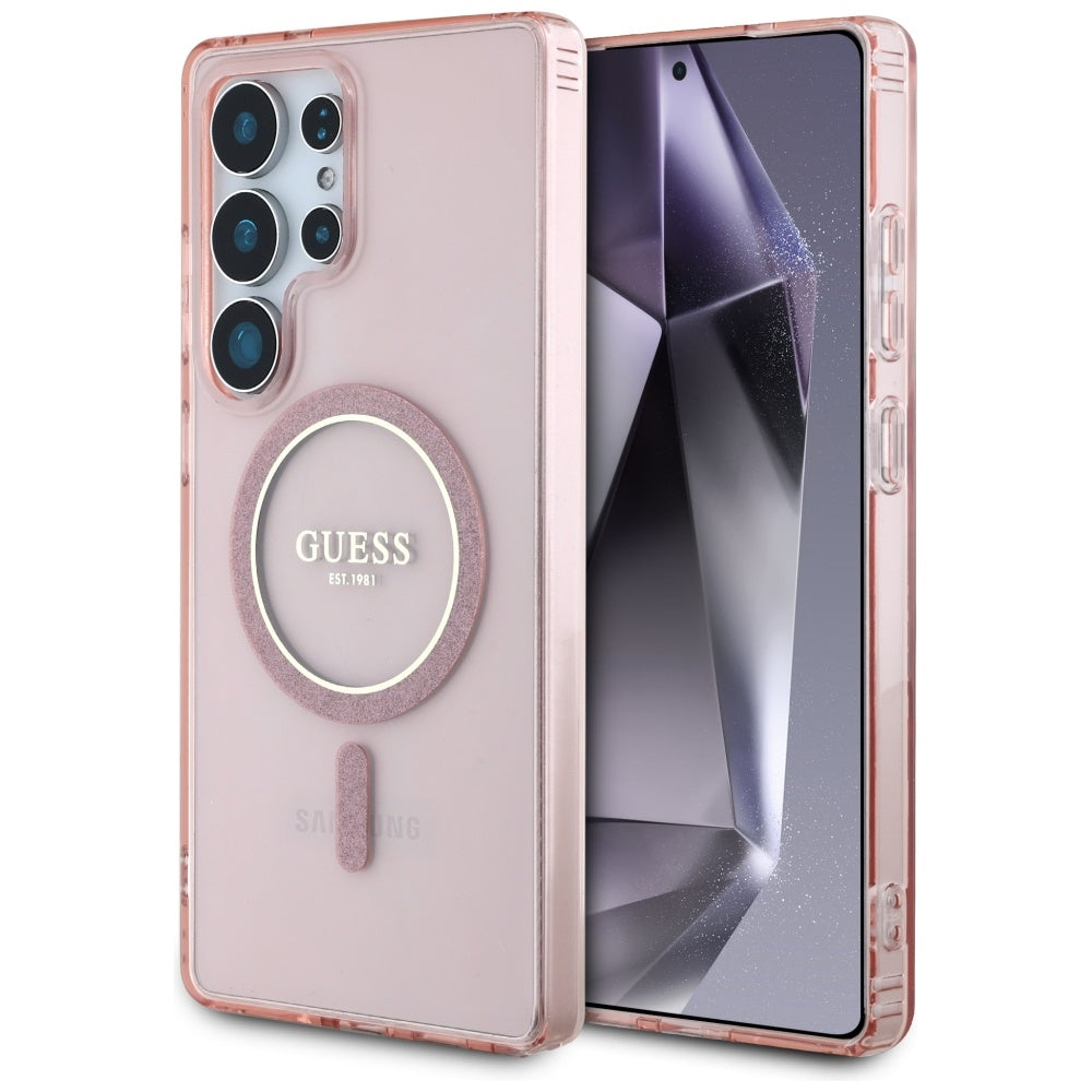 MagSafe Case for Samsung Galaxy S25 Ultra S938, Guess, IML Glitter Circle, Pink
