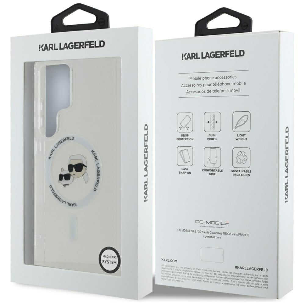 MagSafe Case for Samsung Galaxy S25 Ultra S938, Karl Lagerfeld, IML Metal Karl & Choupette's Heads, White