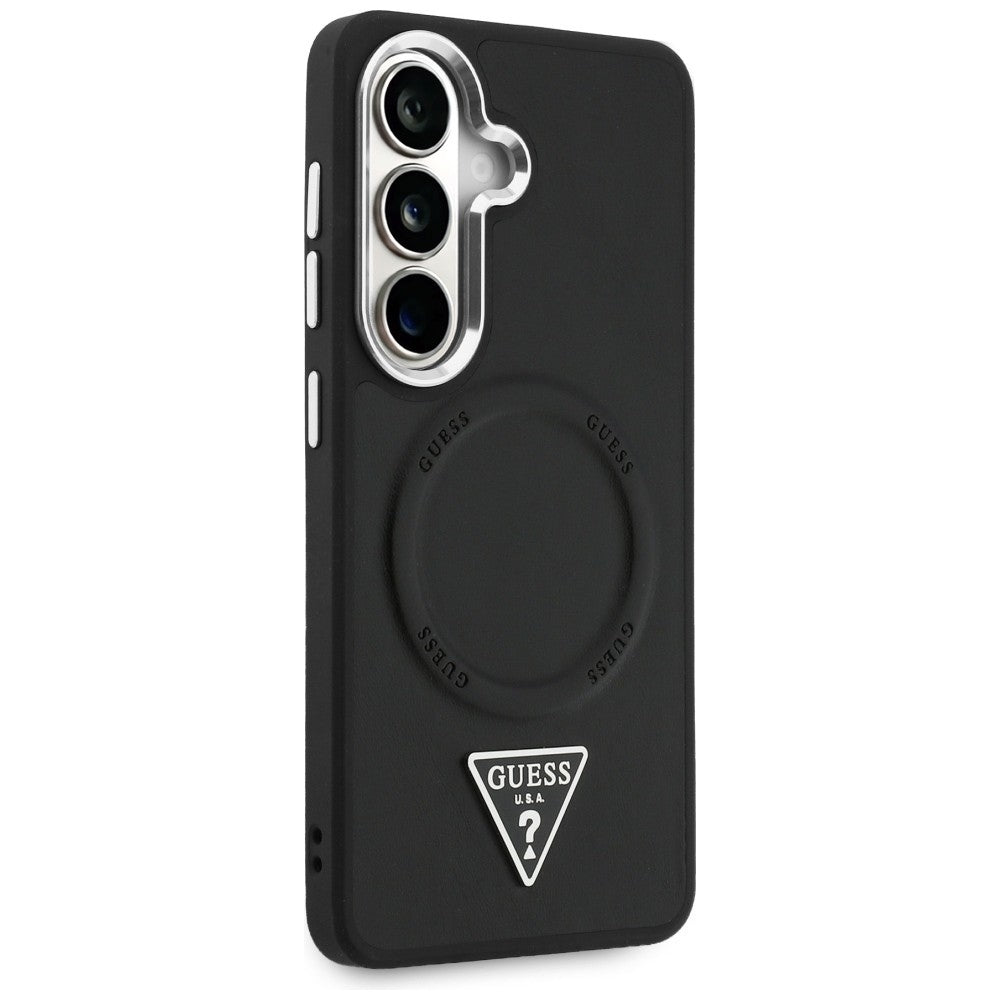 MagSafe Case for Samsung Galaxy S26 S942, Guess, Embossed Ring Triangle Logo, Black