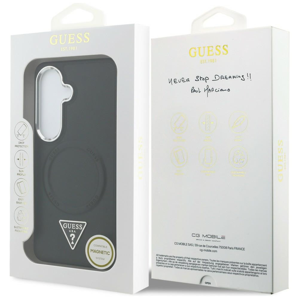 MagSafe Case for Samsung Galaxy S26 S942, Guess, Embossed Ring Triangle Logo, Black