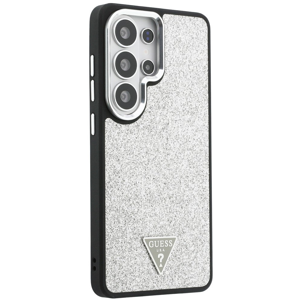 MagSafe Case for Samsung Galaxy S26 Ultra S948, Guess, Fixed Glitter Triangle Logo, Silver