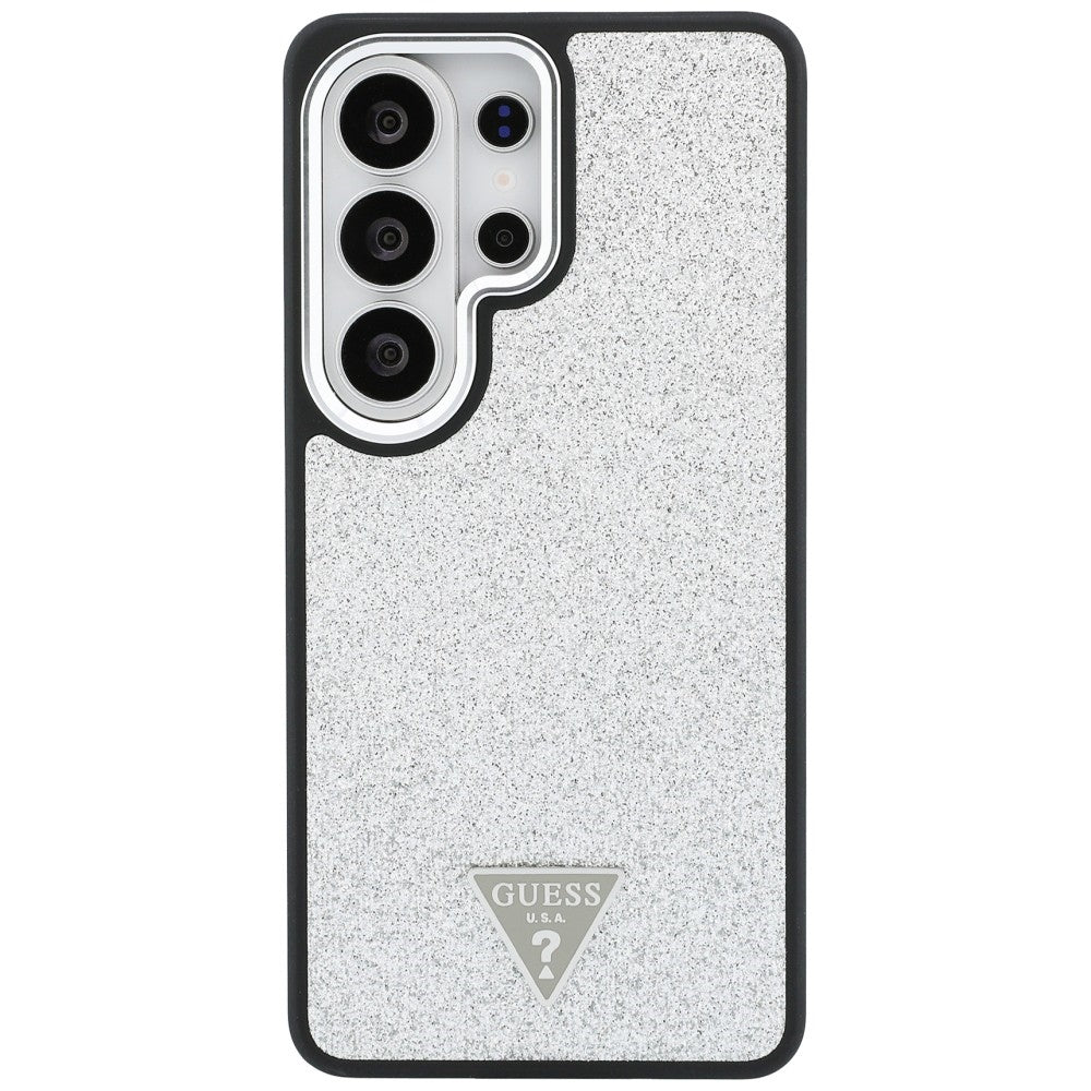 MagSafe Case for Samsung Galaxy S26 Ultra S948, Guess, Fixed Glitter Triangle Logo, Silver