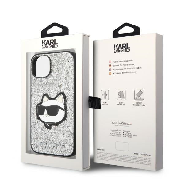 Case for Apple iPhone 14, Karl Lagerfeld, Glitter Choupette Patch, Silver