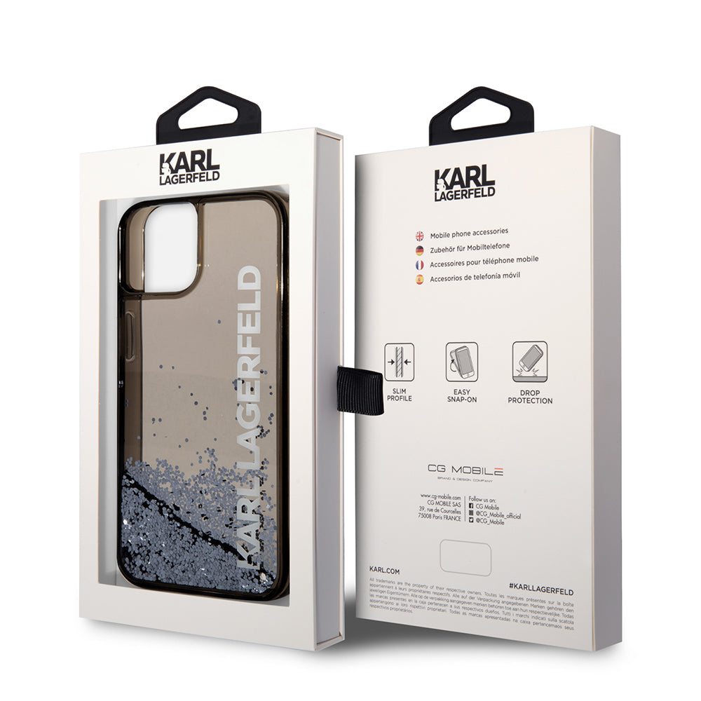 Case for Apple iPhone 14, Karl Lagerfeld, Liquid Glitter KL Logo, Black