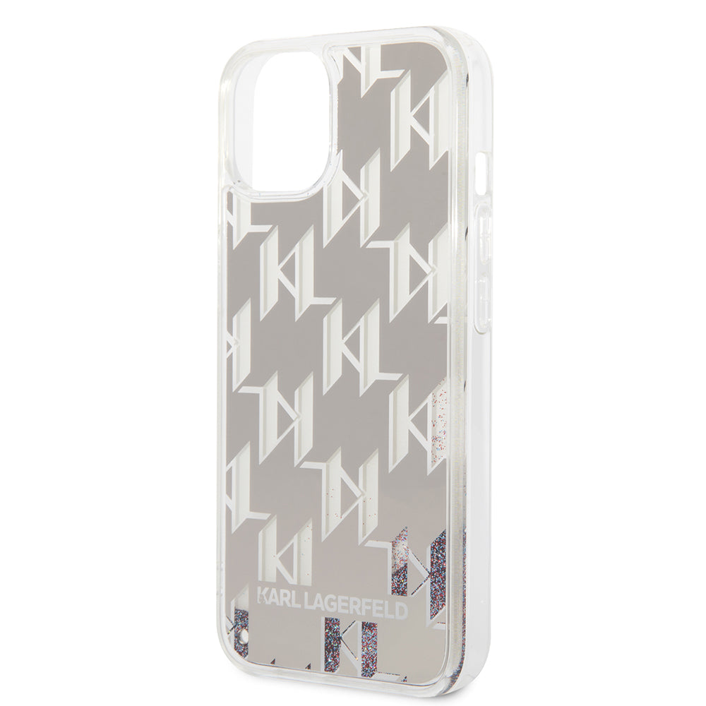 Case for Apple iPhone 14, Karl Lagerfeld, Liquid Glitter Monogram, Silver