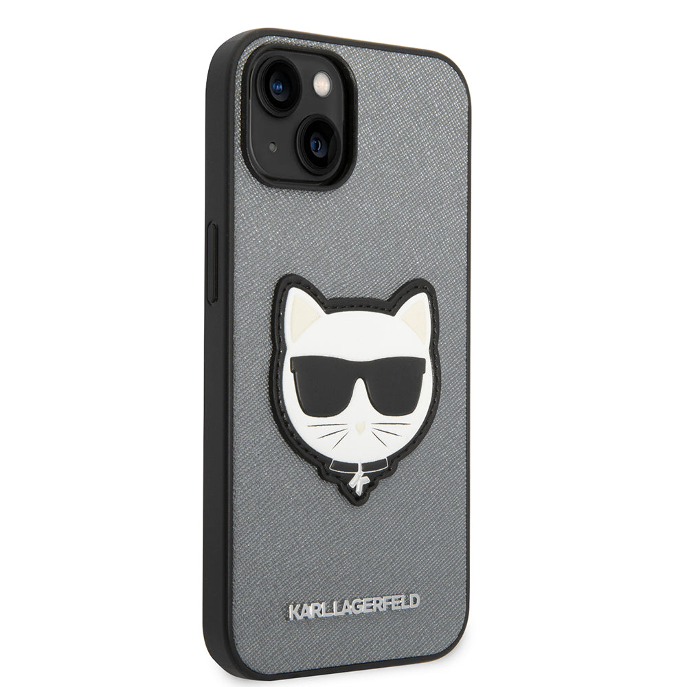Case for Apple iPhone 14, Karl Lagerfeld, Saffiano Choupette's Head, Silver